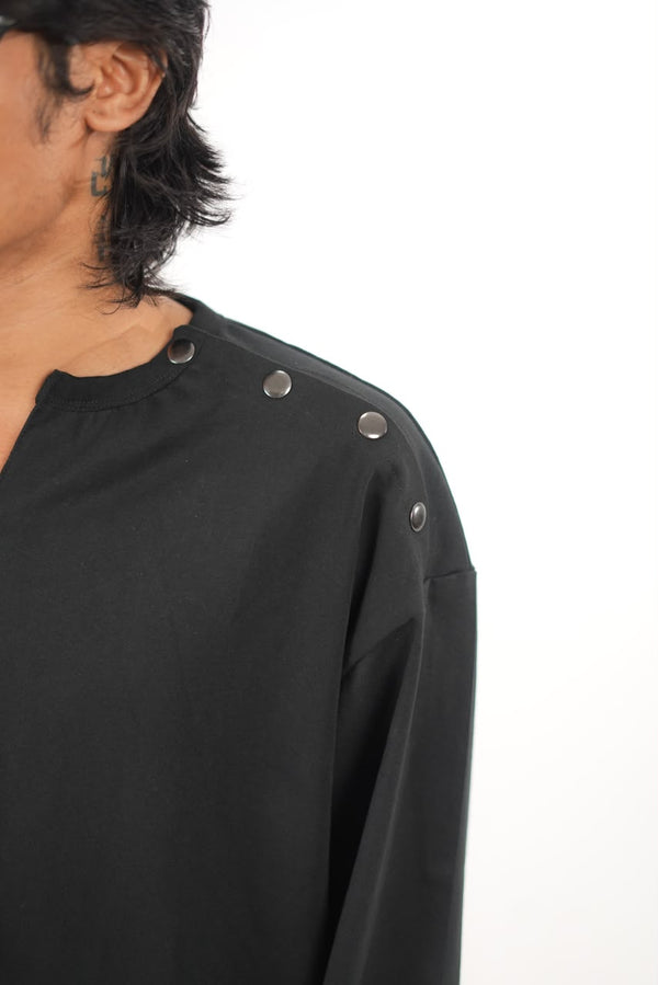 Full Sleeve Henley T-Shirt with Shoulder Button Detail