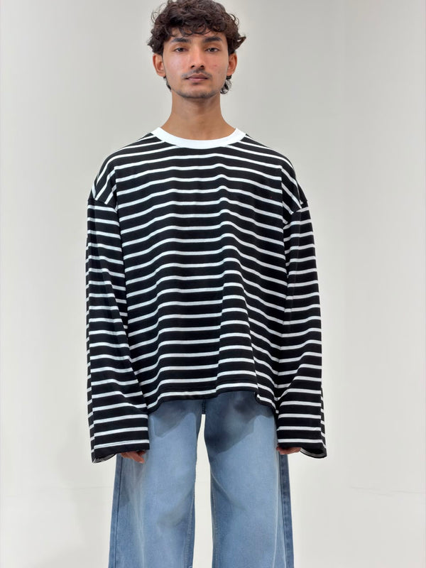 Cropp Striped Oversized Full Sleeve T-Shirt