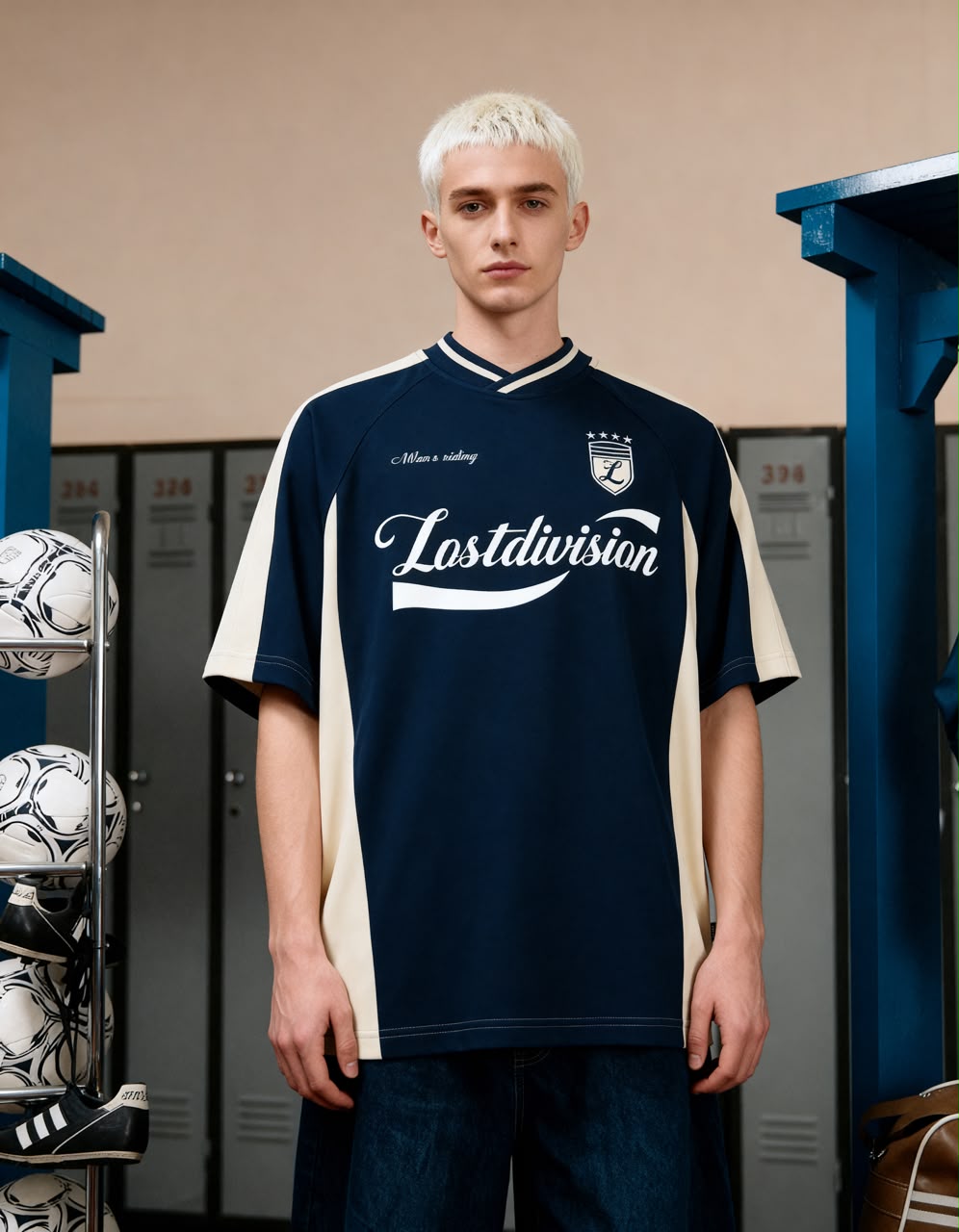 Men's navy blue oversized sports graphic T-shirt