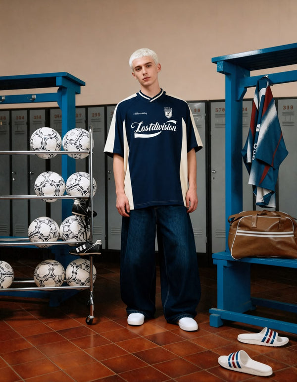 Men's navy blue oversized sports graphic T-shirt