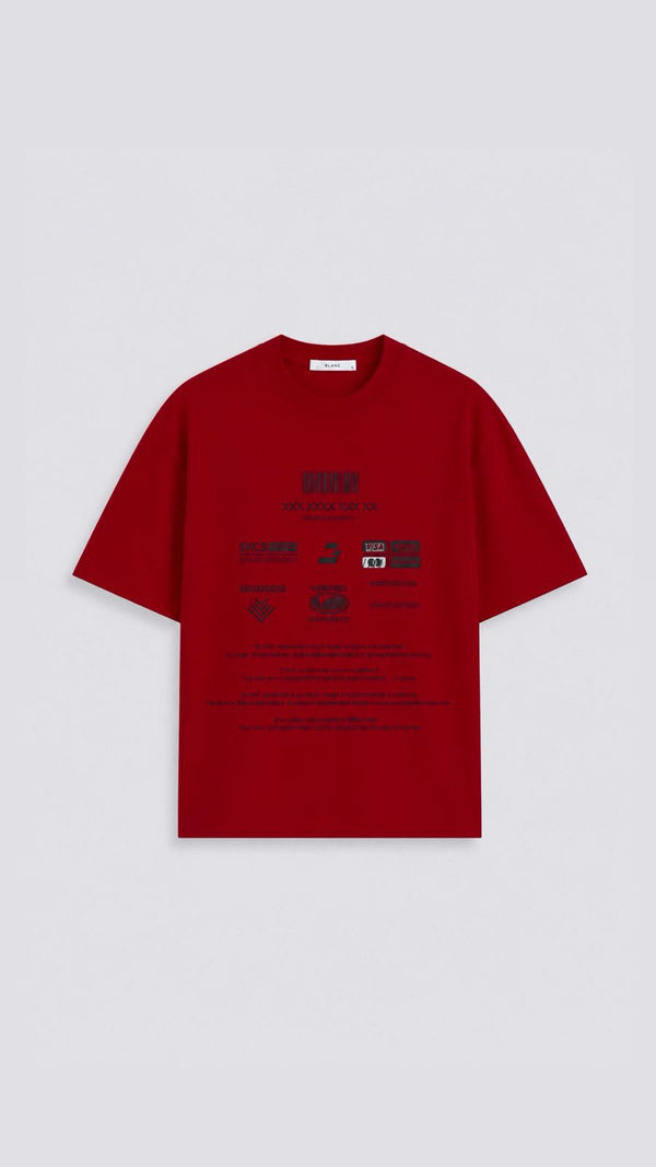 Men's red oversized graphic T-shirt with front text print and relaxed fit