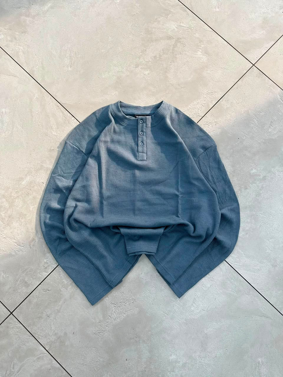 Men's Waffle Knit Oversized Henley Full Sleeve T-Shirt Secondary image