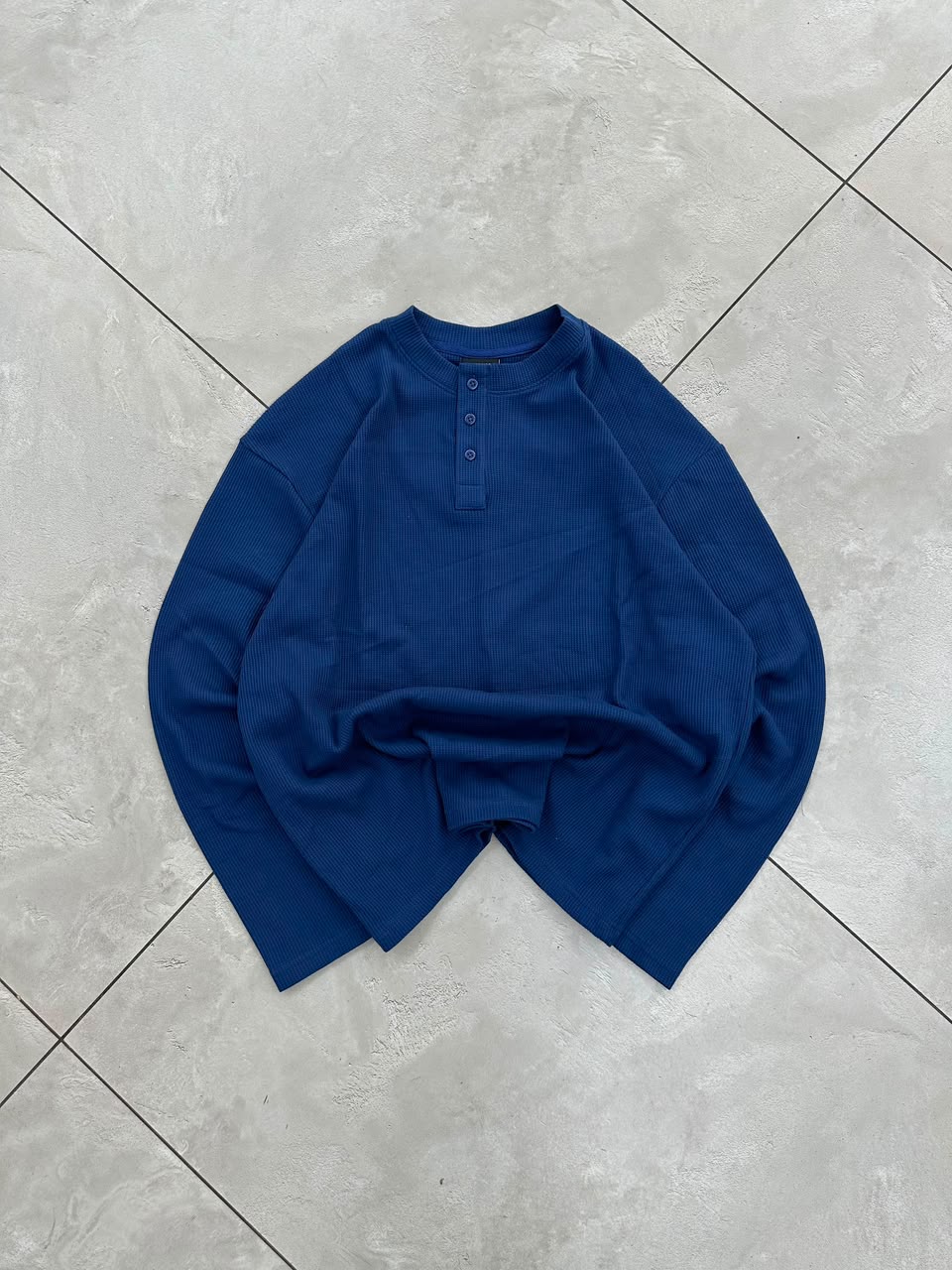 Men's white waffle knit oversized Henley full sleeve