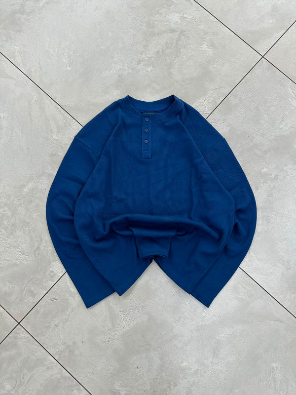 Men's white waffle knit oversized Henley full sleeve