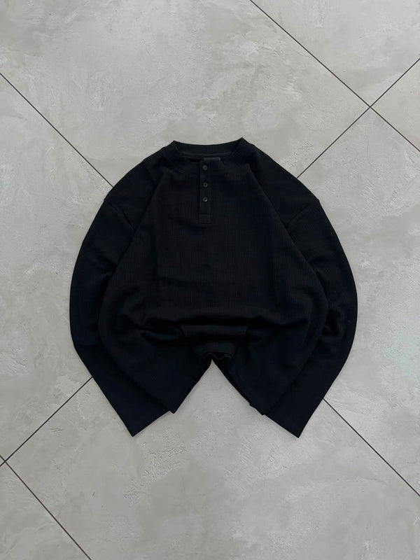 Men's white waffle knit oversized Henley full sleeve