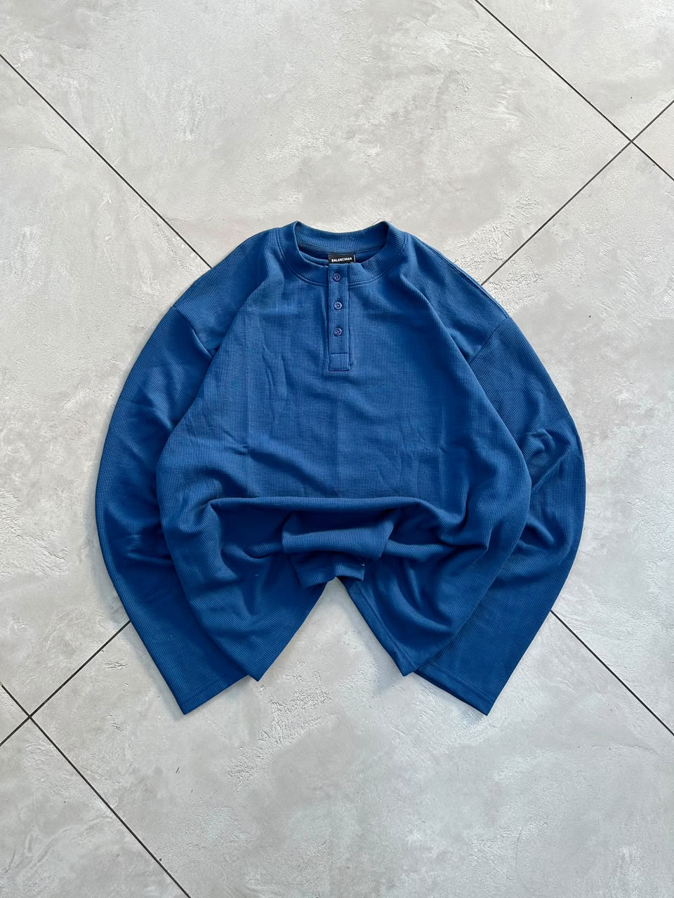 Men's white waffle knit oversized Henley full sleeve
