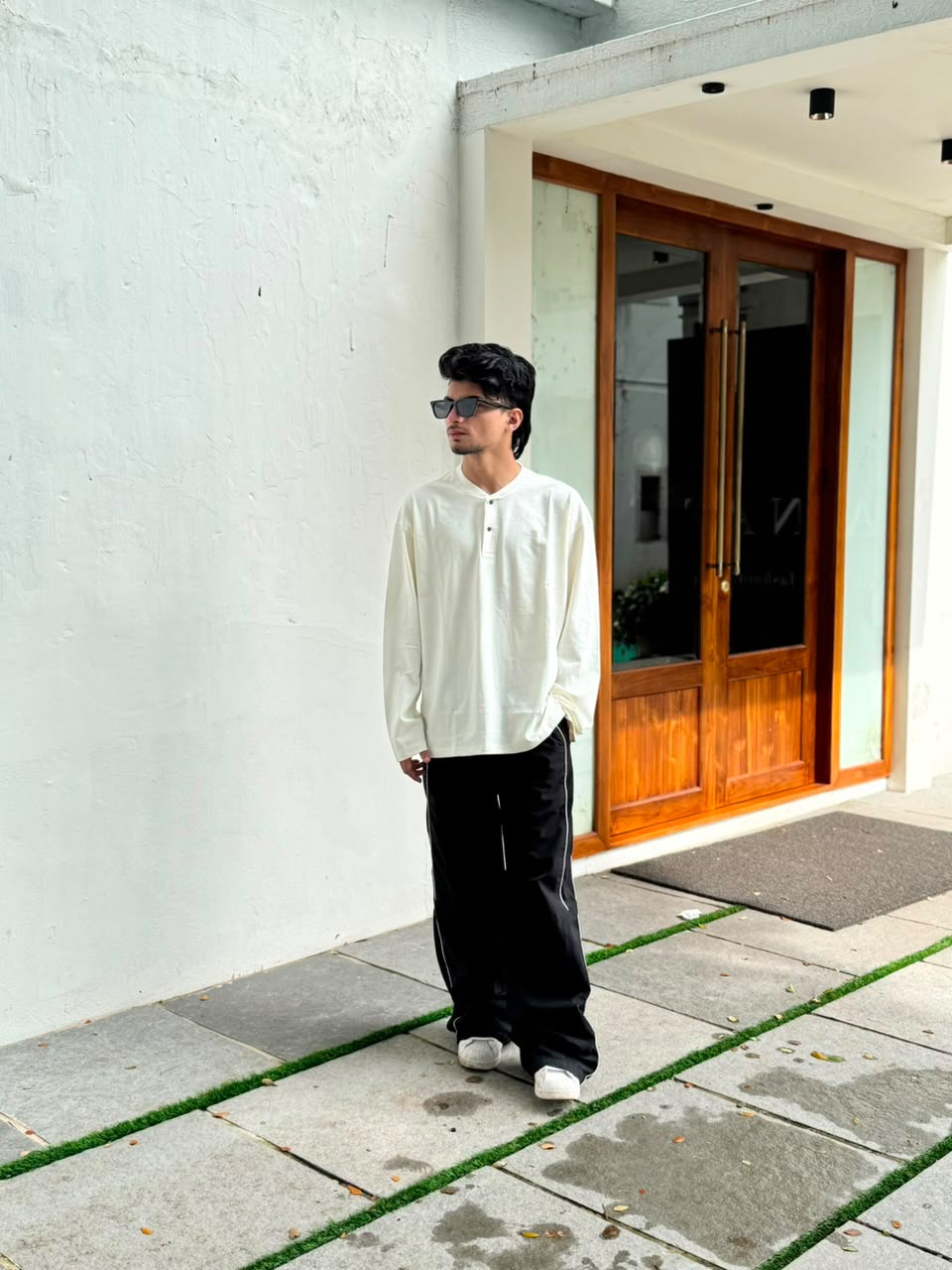 Men's  oversized full sleeve Henley T-shirt