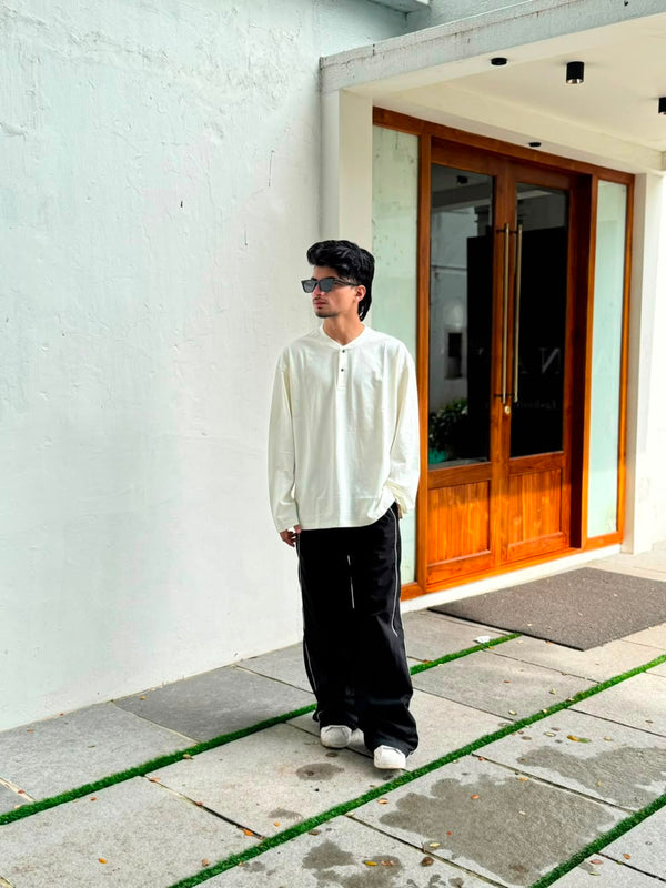 Men's  oversized full sleeve Henley T-shirt