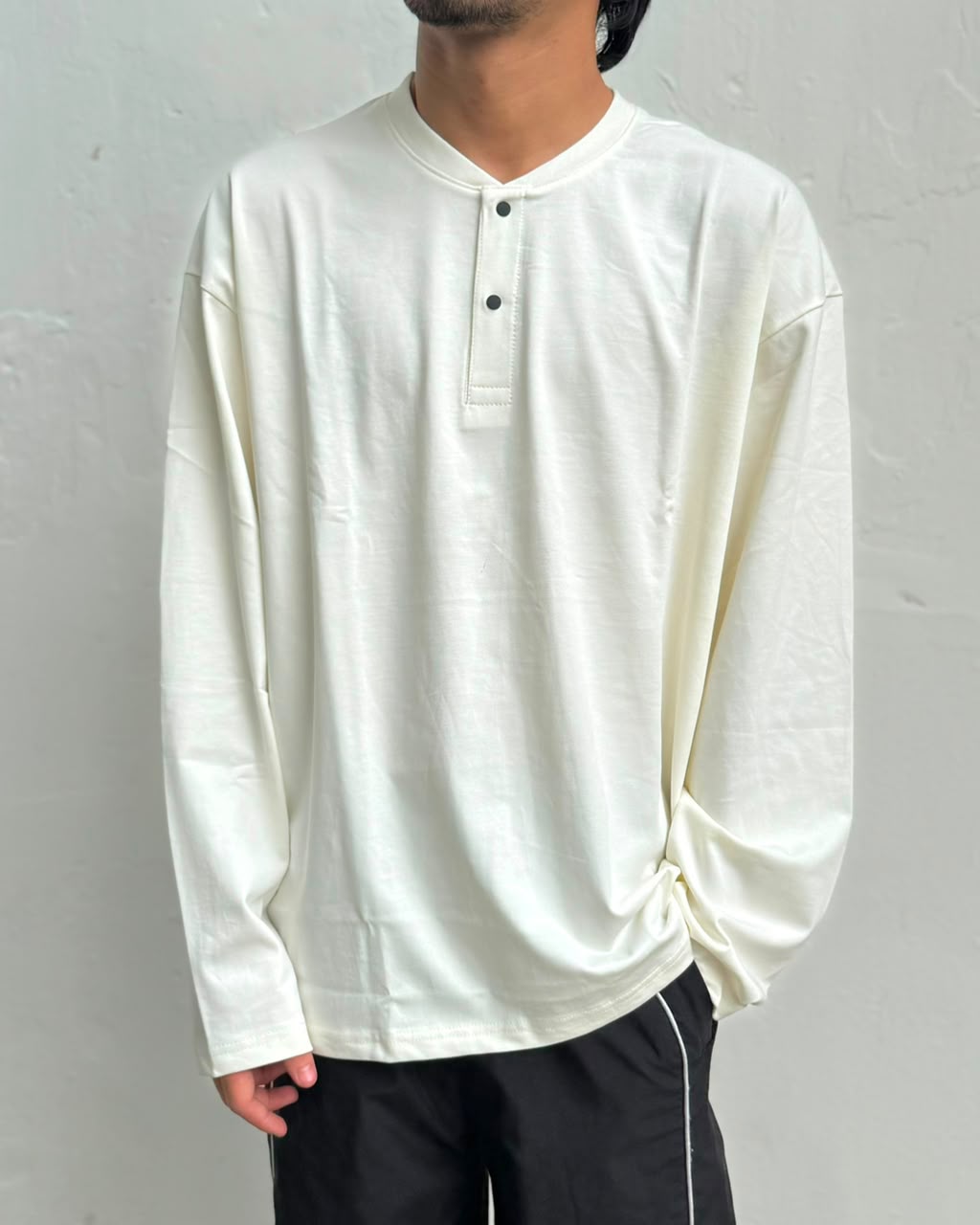 Men's  oversized full sleeve Henley T-shirt
