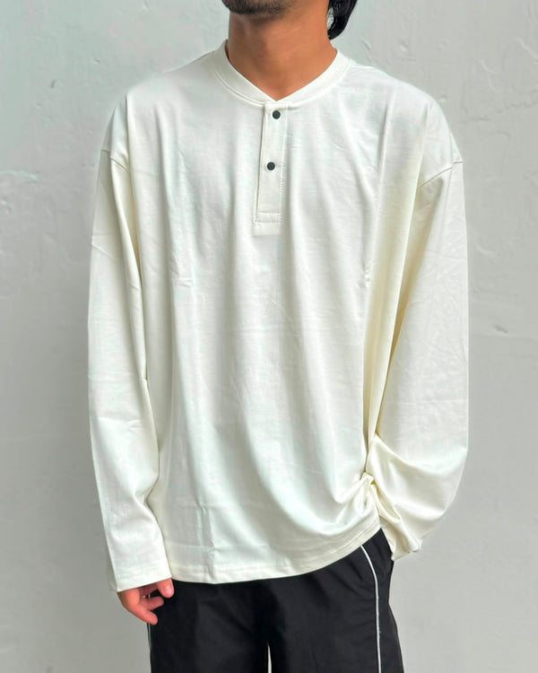 Men's  oversized full sleeve Henley T-shirt