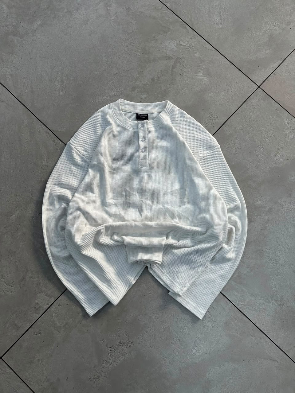 Men's white waffle knit oversized Henley full sleeve Main image