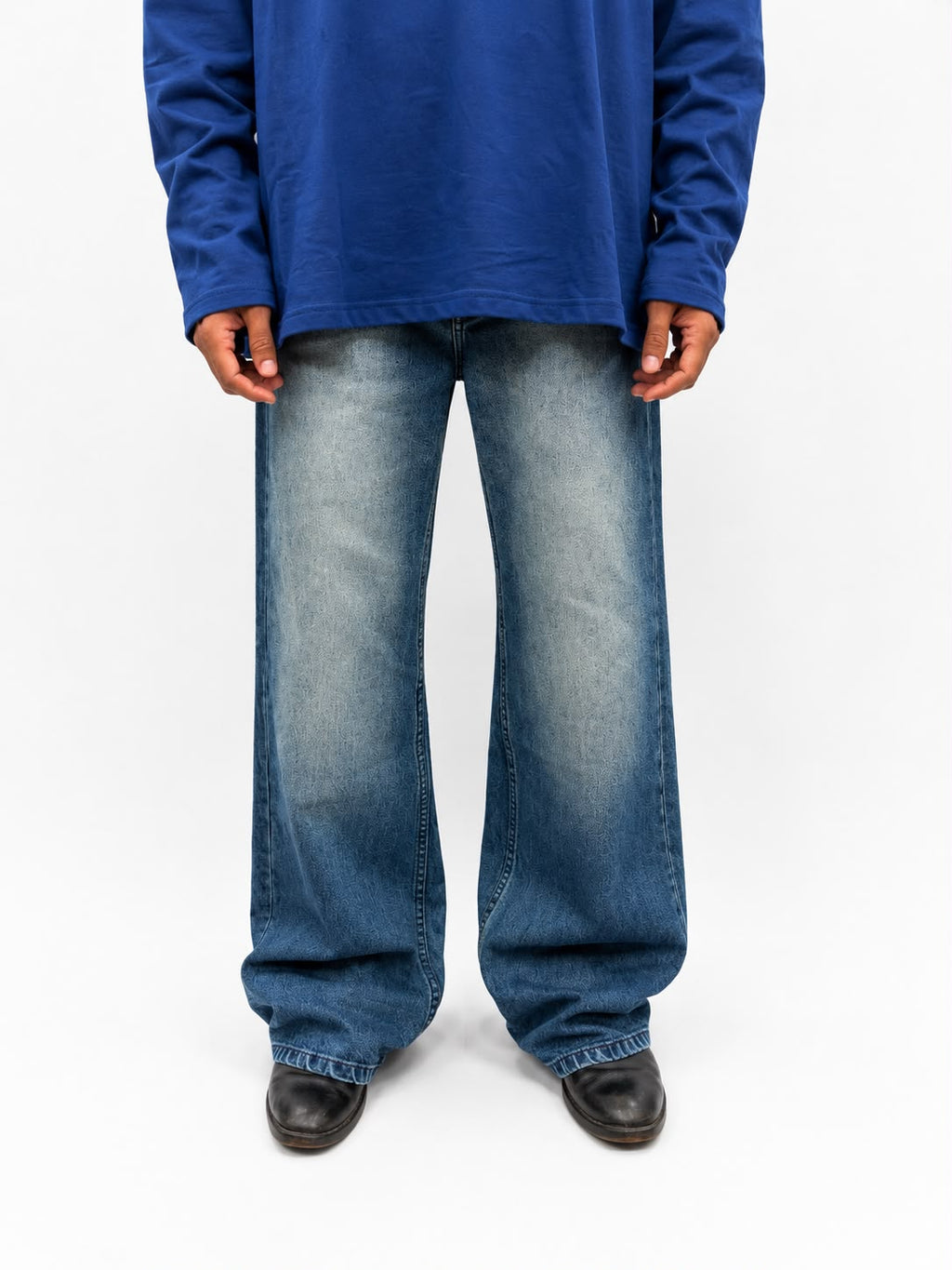 Men's dark blue baggy wide-leg denim jeans