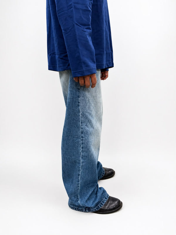 Men's dark blue baggy wide-leg denim jeans