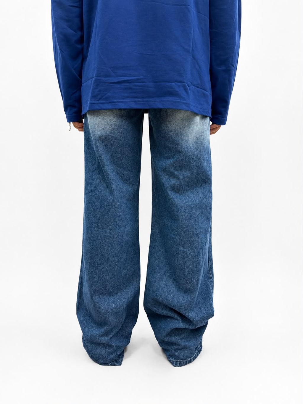 Men's dark blue baggy wide-leg denim jeans