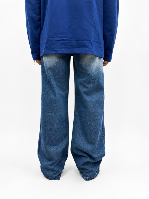 Men's dark blue baggy wide-leg denim jeans