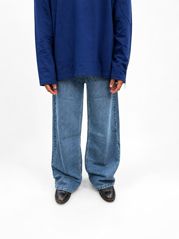 Men's dark blue baggy wide-leg denim jeans
