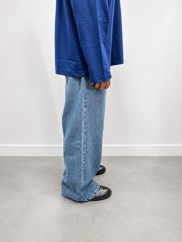 Men's dark blue baggy wide-leg denim jeans