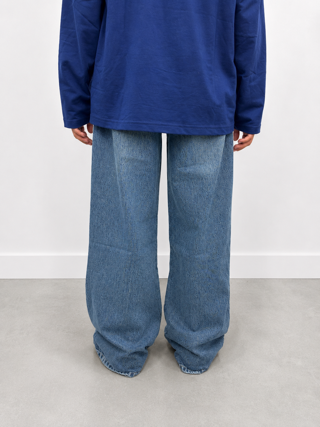 Men's dark blue baggy wide-leg denim jeans