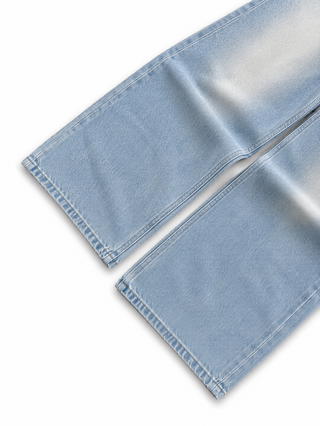 Men's light blue wide leg denim jeans with a relaxed fit