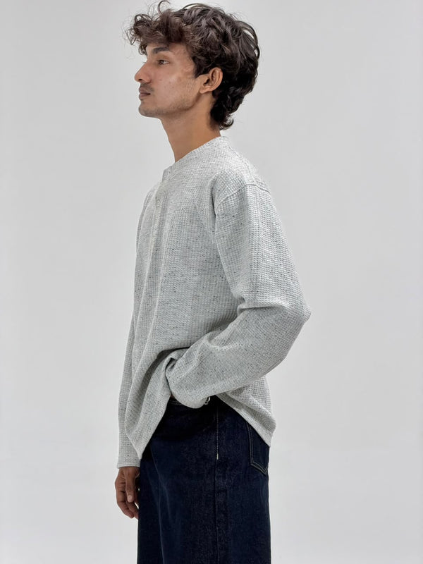 Oversized Waffle Knit Henley Full-Sleeve T-Shirt