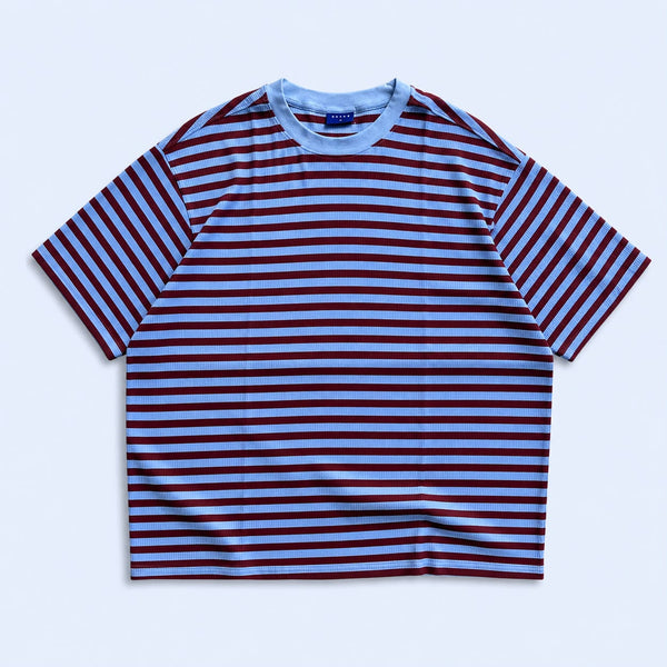 "Premium mocha brown and beige ribbed striped oversized T-shirt for men