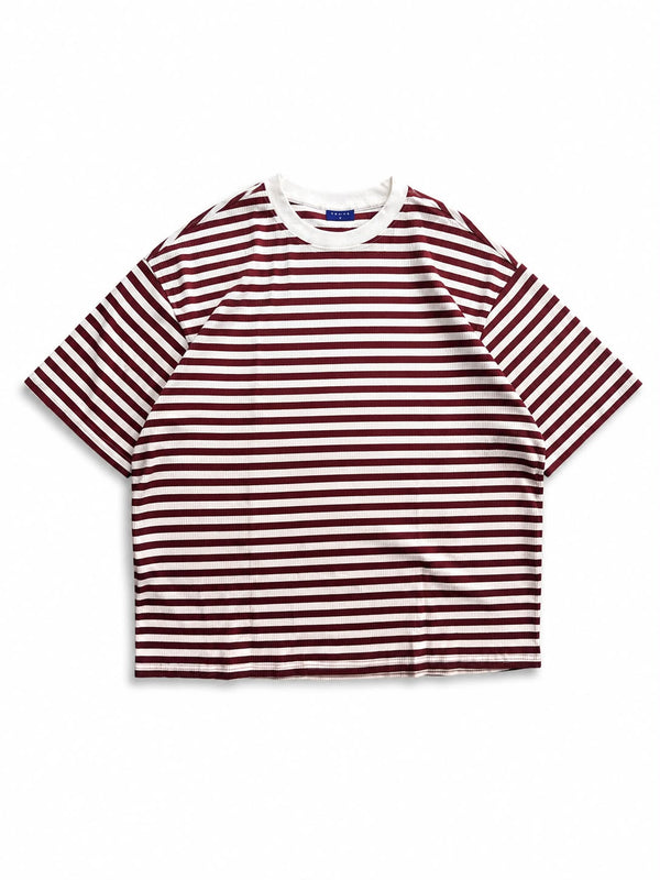 "Premium mocha brown and beige ribbed striped oversized T-shirt for men