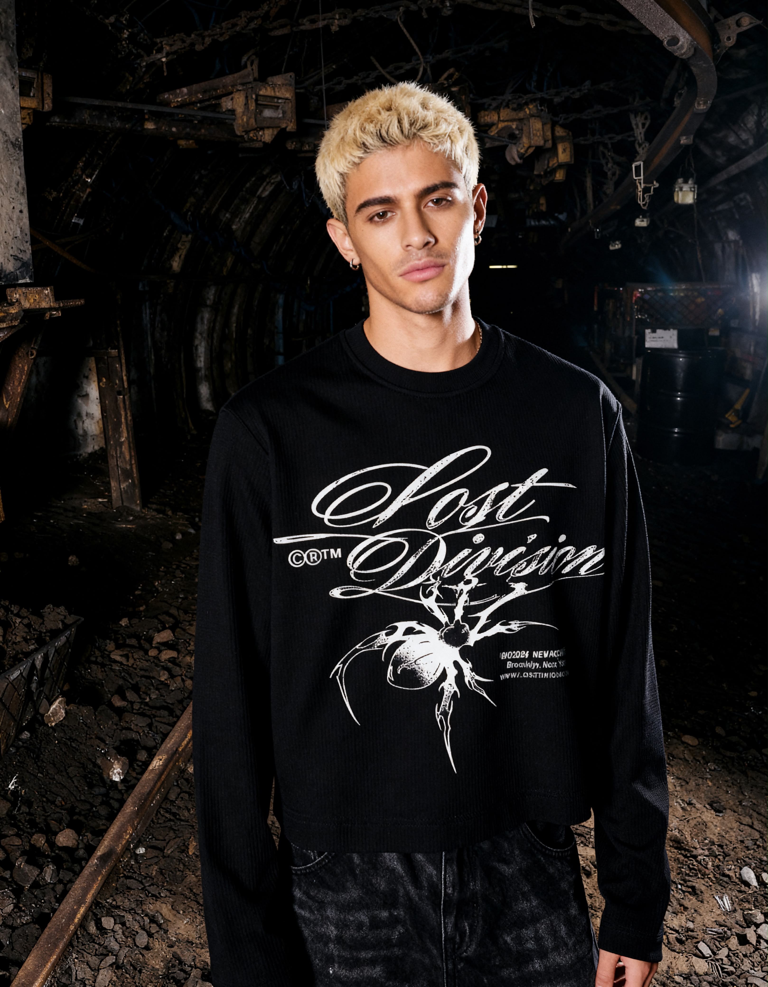 Black oversized full sleeve graphic T-shirt for men