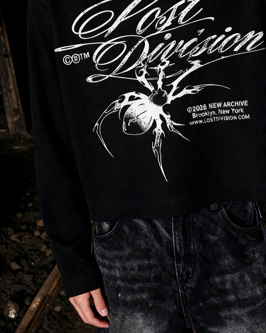 Black oversized full sleeve graphic T-shirt for men