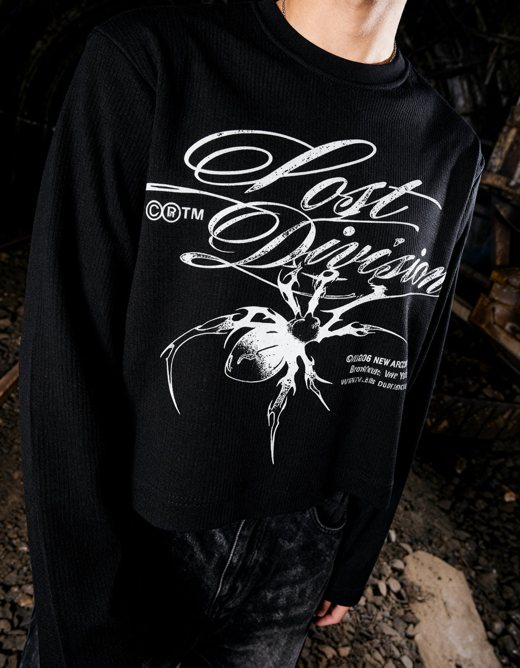 Black oversized full sleeve graphic T-shirt for men