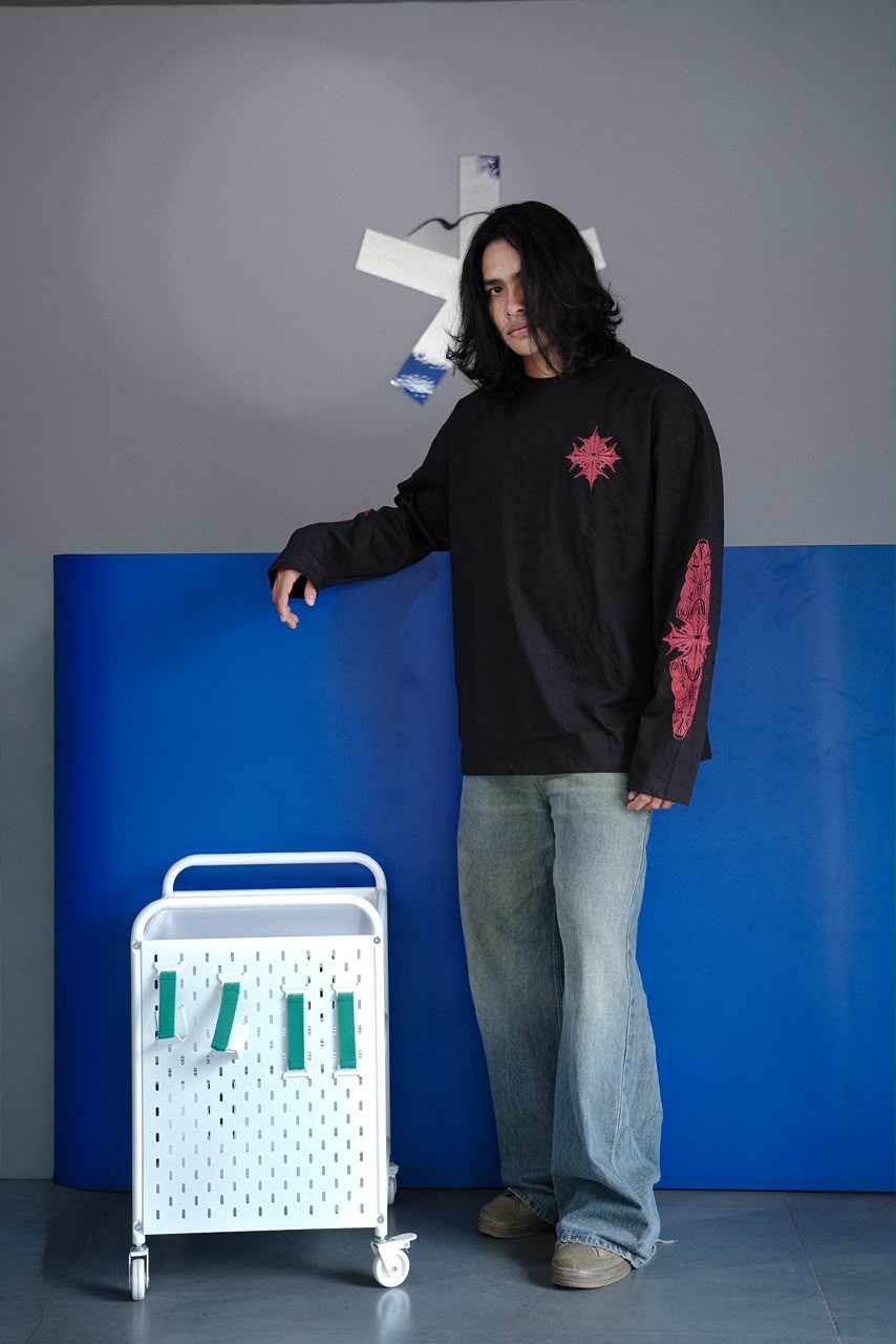 Men's  oversized graphic full sleeve T-shirt with chest and sleeve print.