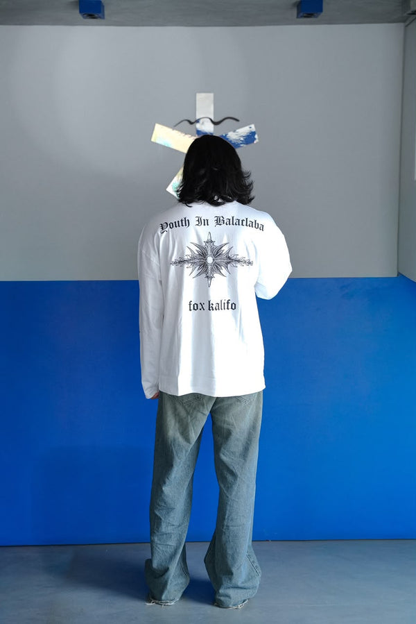 Men's  oversized graphic full sleeve T-shirt with chest and sleeve print.