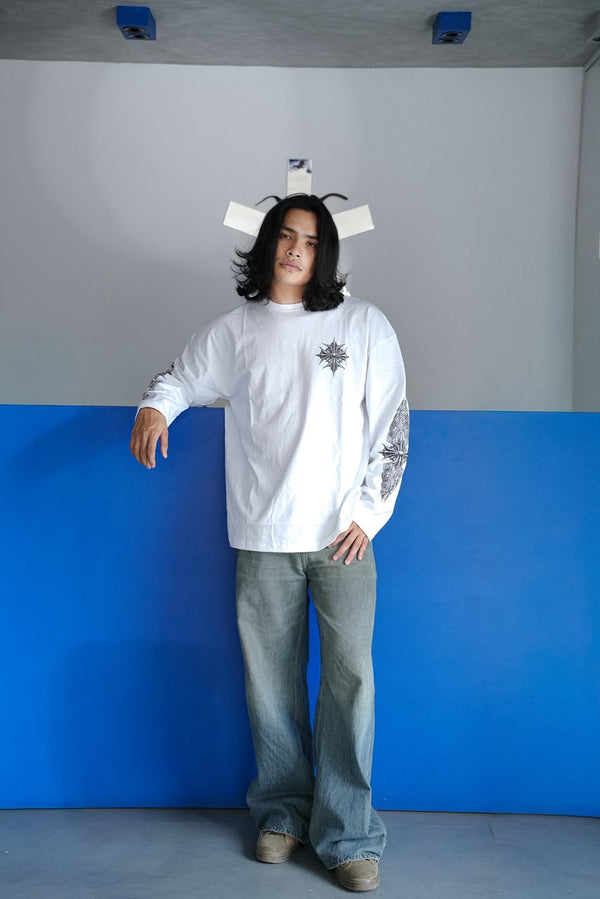 Men's  oversized graphic full sleeve T-shirt with chest and sleeve print.