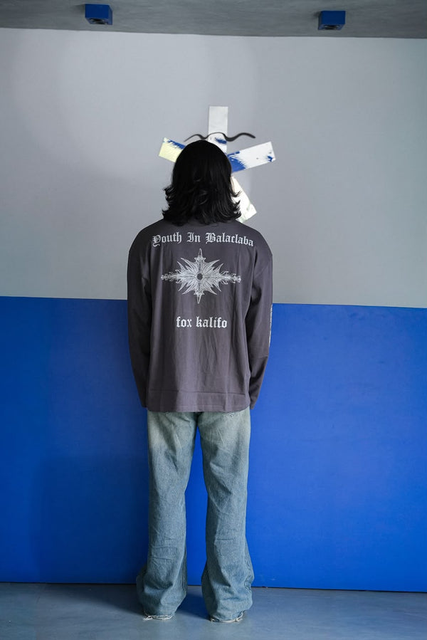 Men's  oversized graphic full sleeve T-shirt with chest and sleeve print.