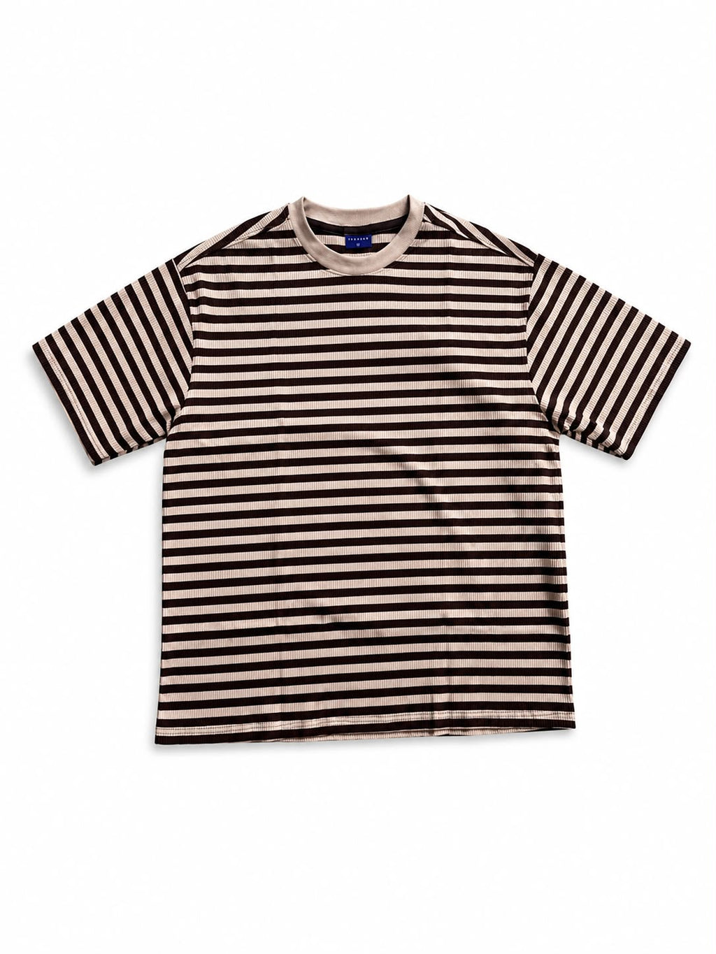 "Premium mocha brown and beige ribbed striped oversized T-shirt for men