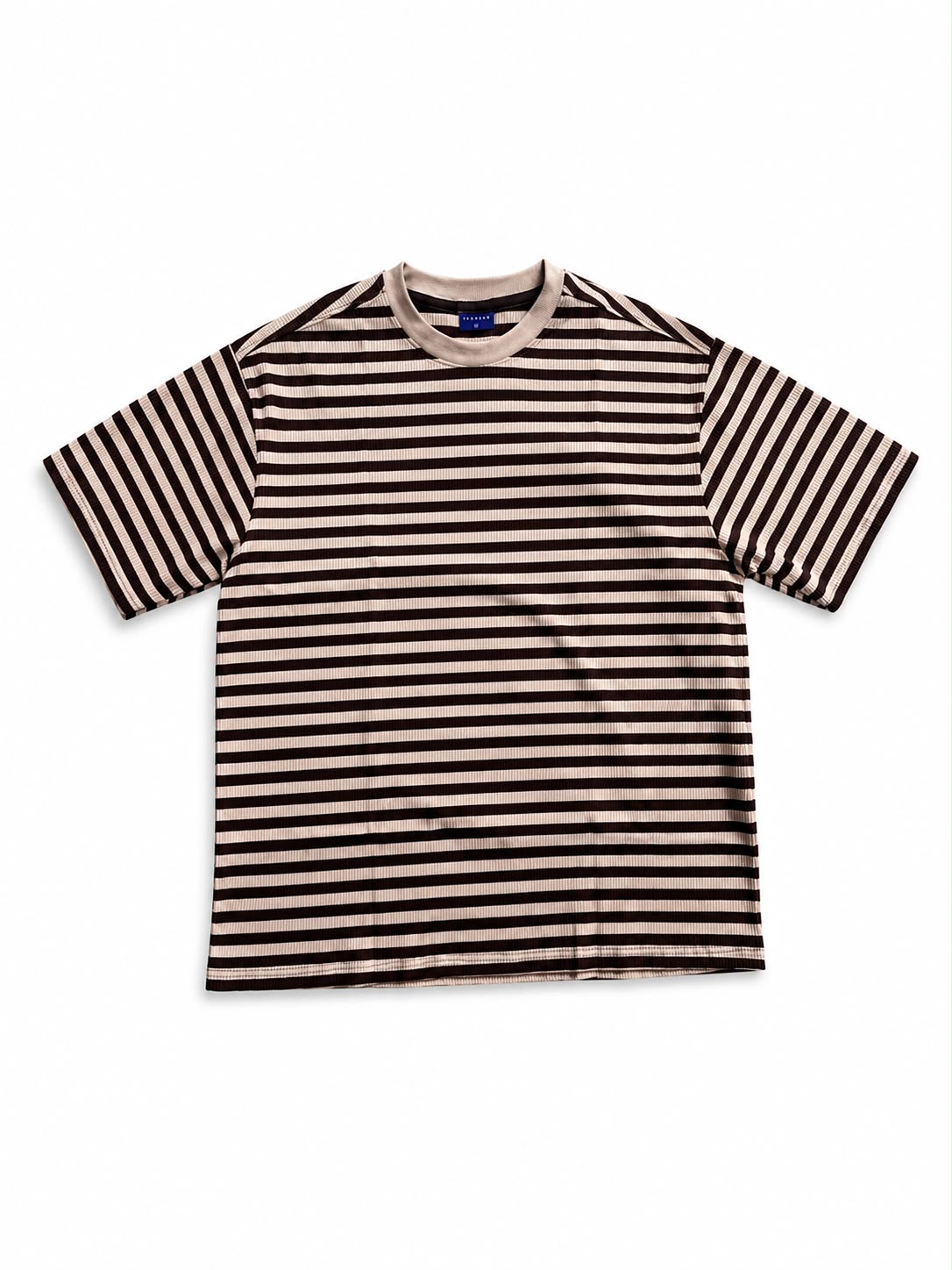 "Premium mocha brown and beige ribbed striped oversized T-shirt for men