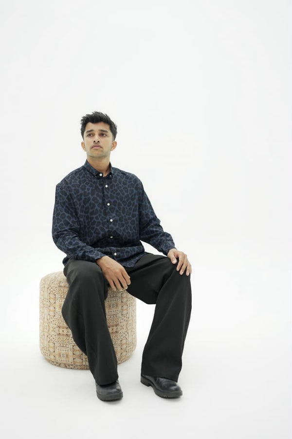 Men's regular fit floral printed cotton blend shirt