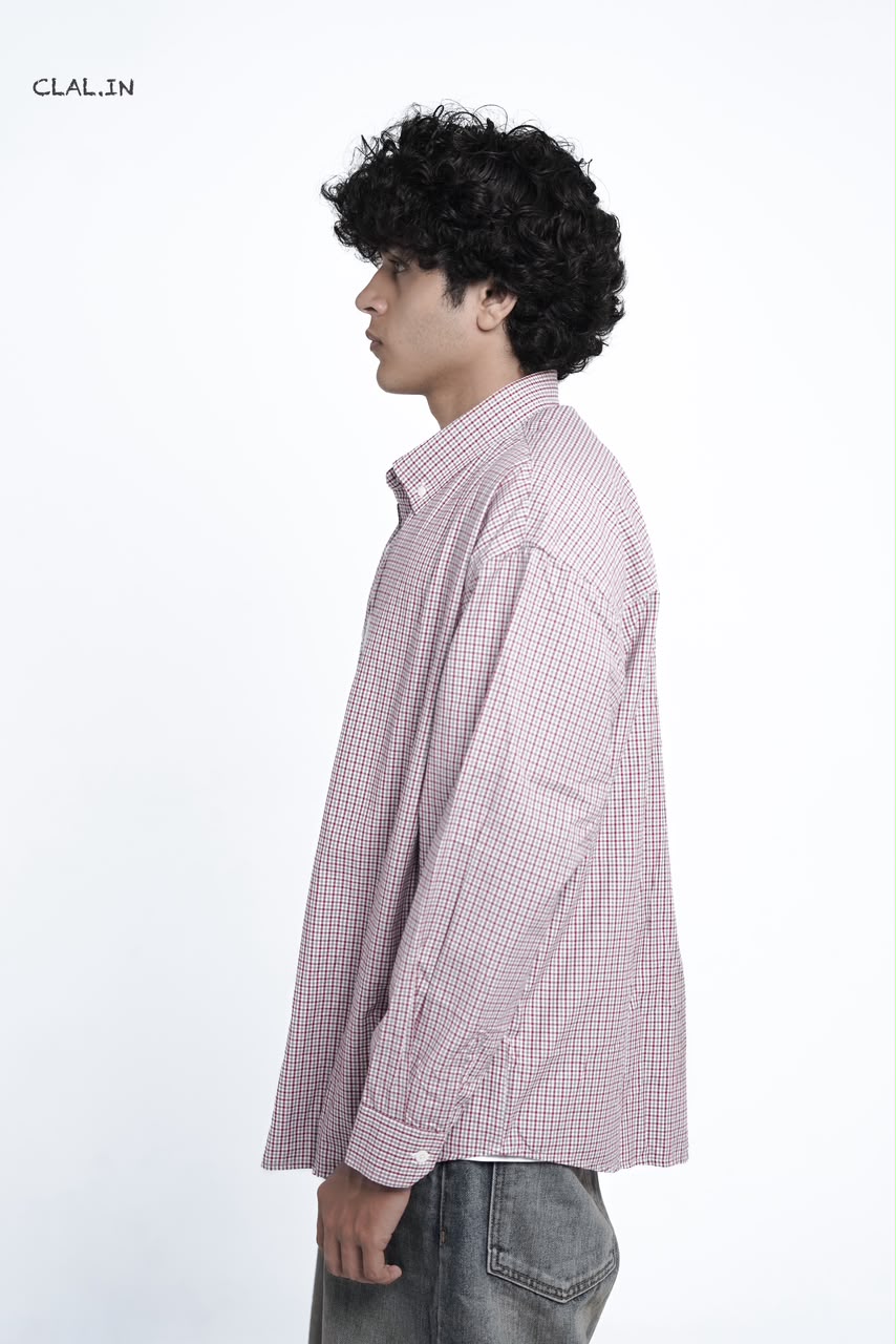 Men's oversized micro-check button-down shirt layered