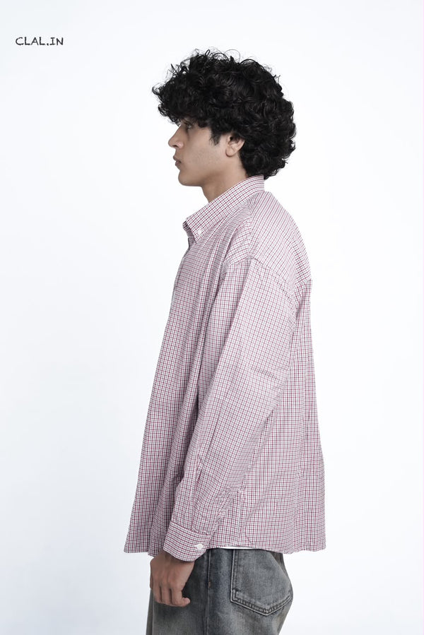 Men's oversized micro-check button-down shirt layered