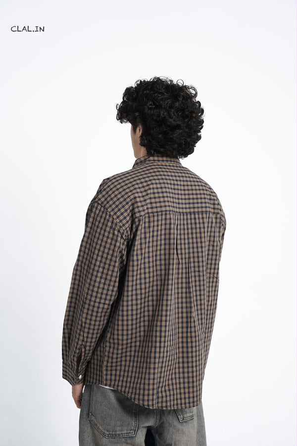Men's oversized micro-check button-down shirt layered