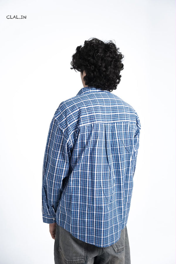 Men's oversized micro-check button-down shirt layered
