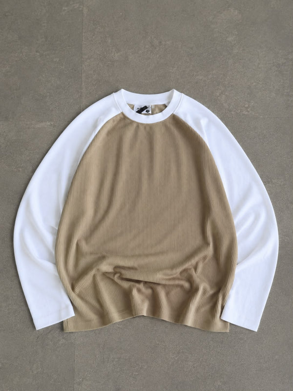 Minimalist taupe ribbed raglan long sleeve T-shirt