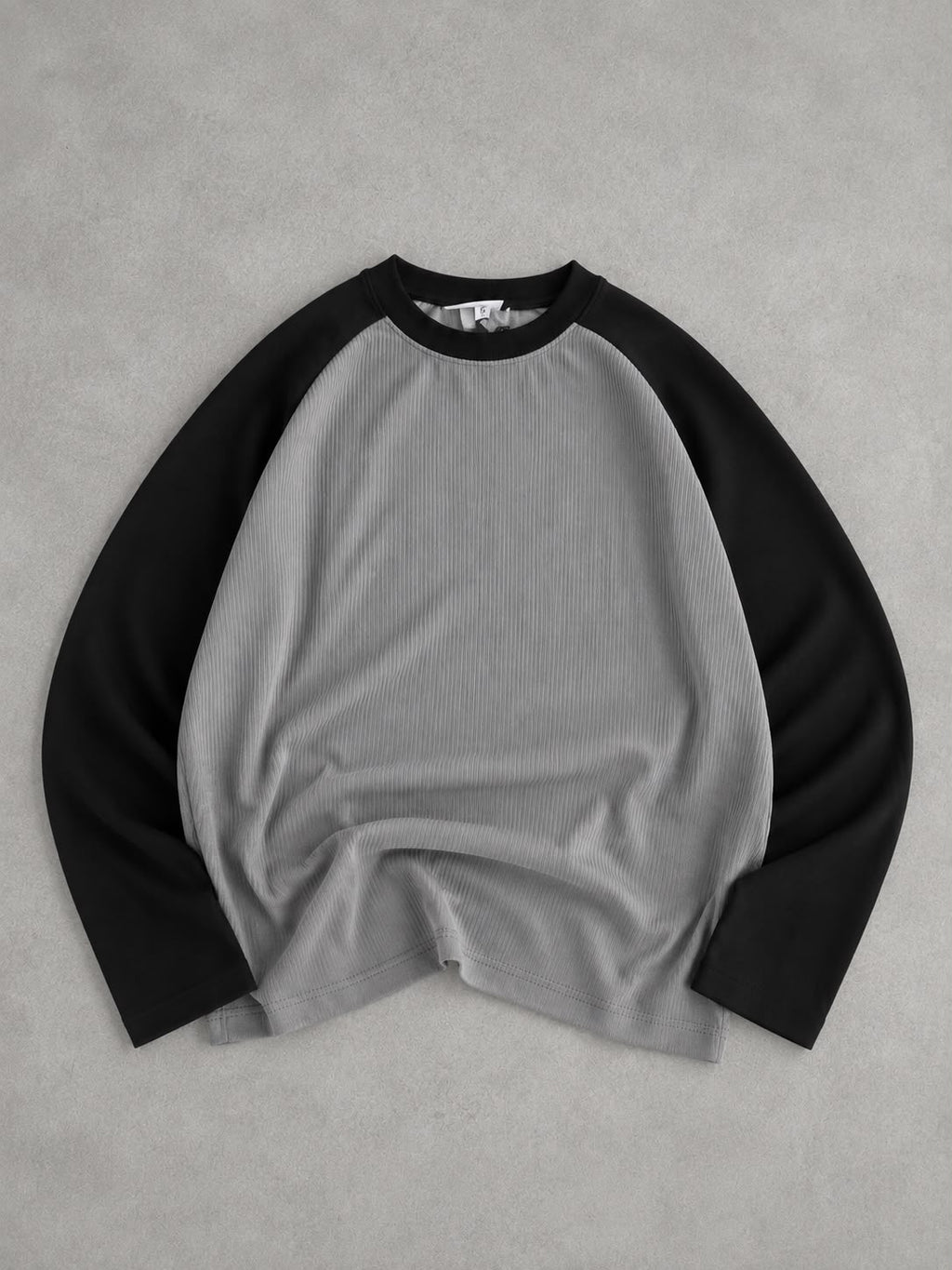 Minimalist taupe ribbed raglan long sleeve T-shirt