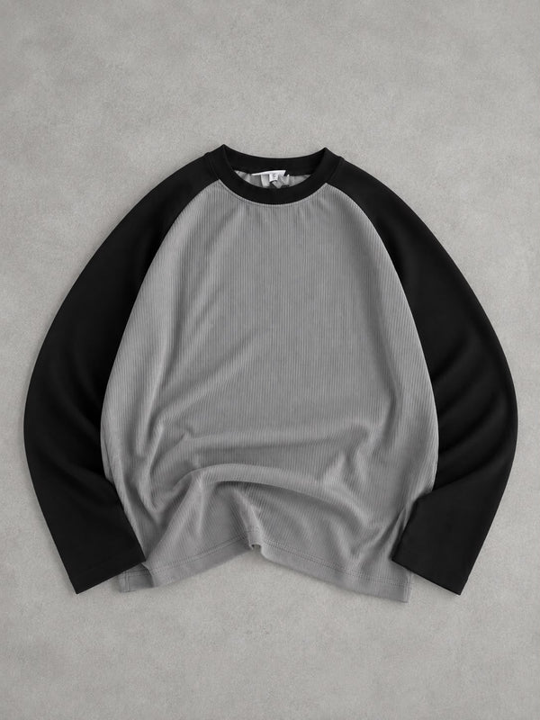 Minimalist taupe ribbed raglan long sleeve T-shirt