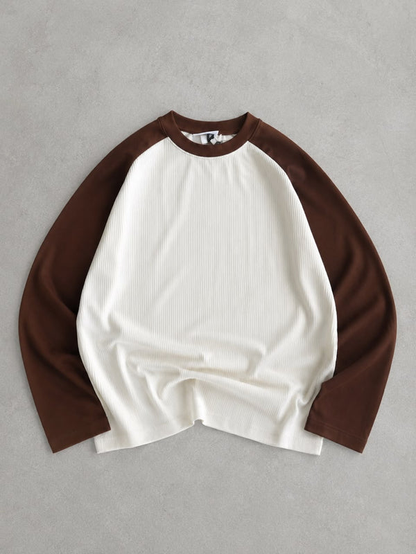 Minimalist taupe ribbed raglan long sleeve T-shirt