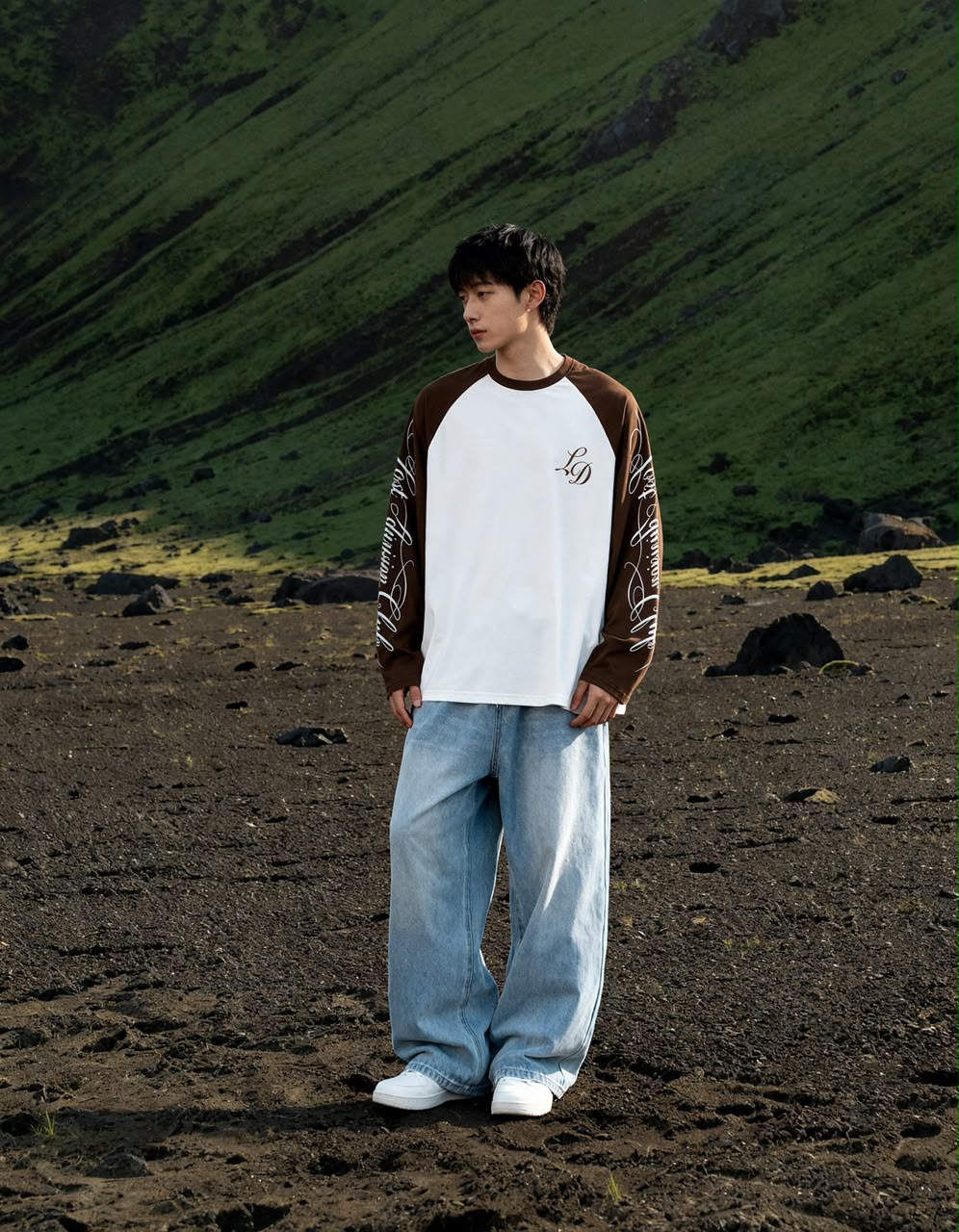 Maroon oversized full sleeve graphic T-shirt