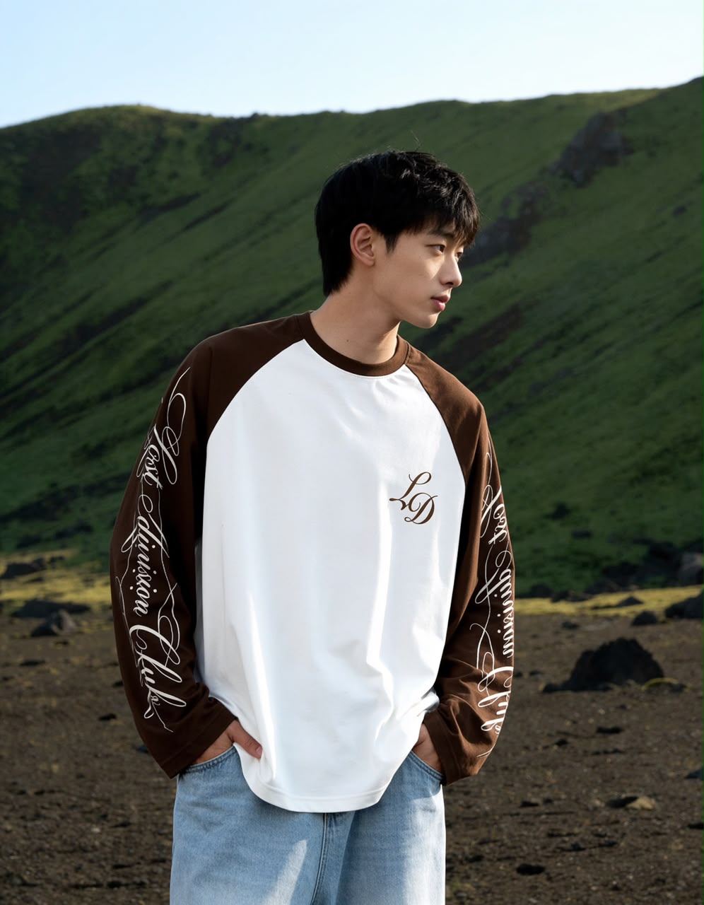 Maroon oversized full sleeve graphic T-shirt