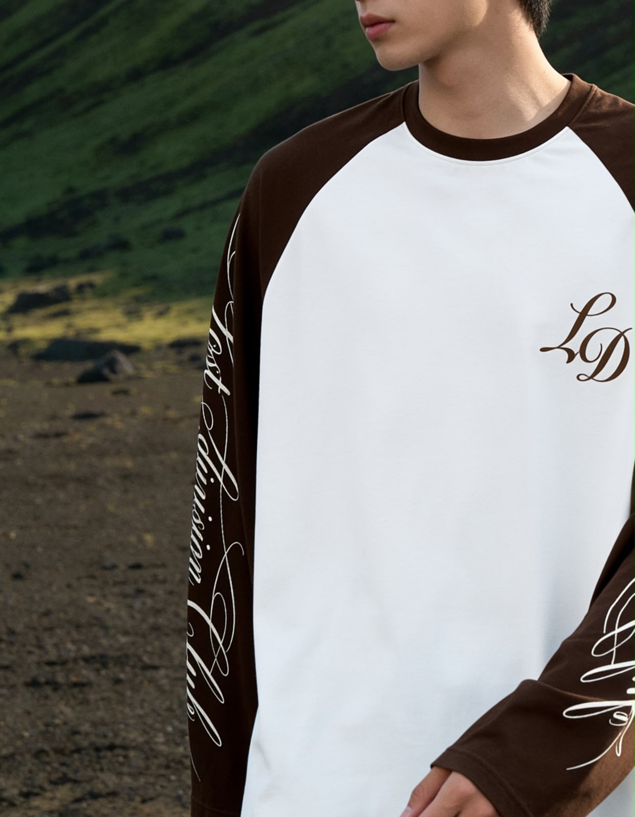 Maroon oversized full sleeve graphic T-shirt