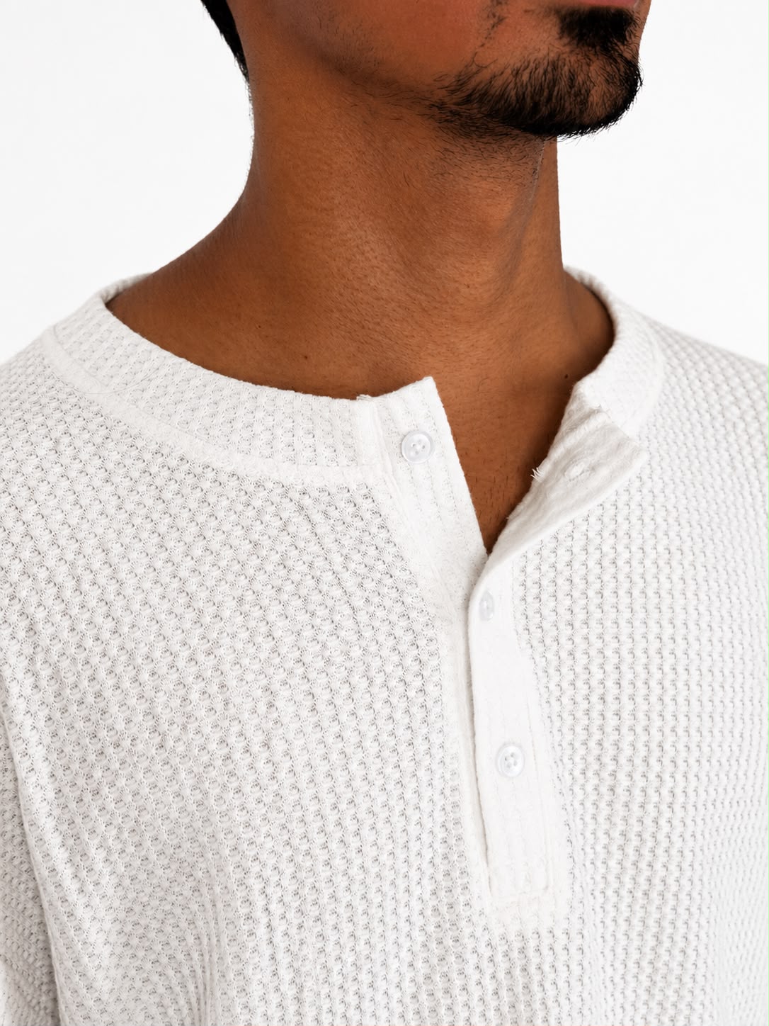 Men's Oversized Waffle Knit Henley Long Sleeve Tee Secondary image