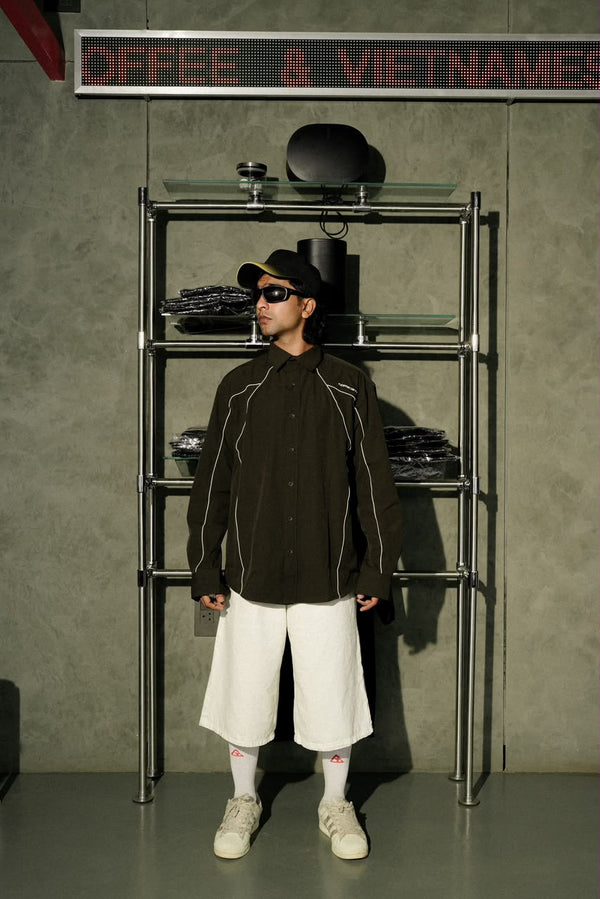 Light grey oversized long sleeve shirt with contrast piping