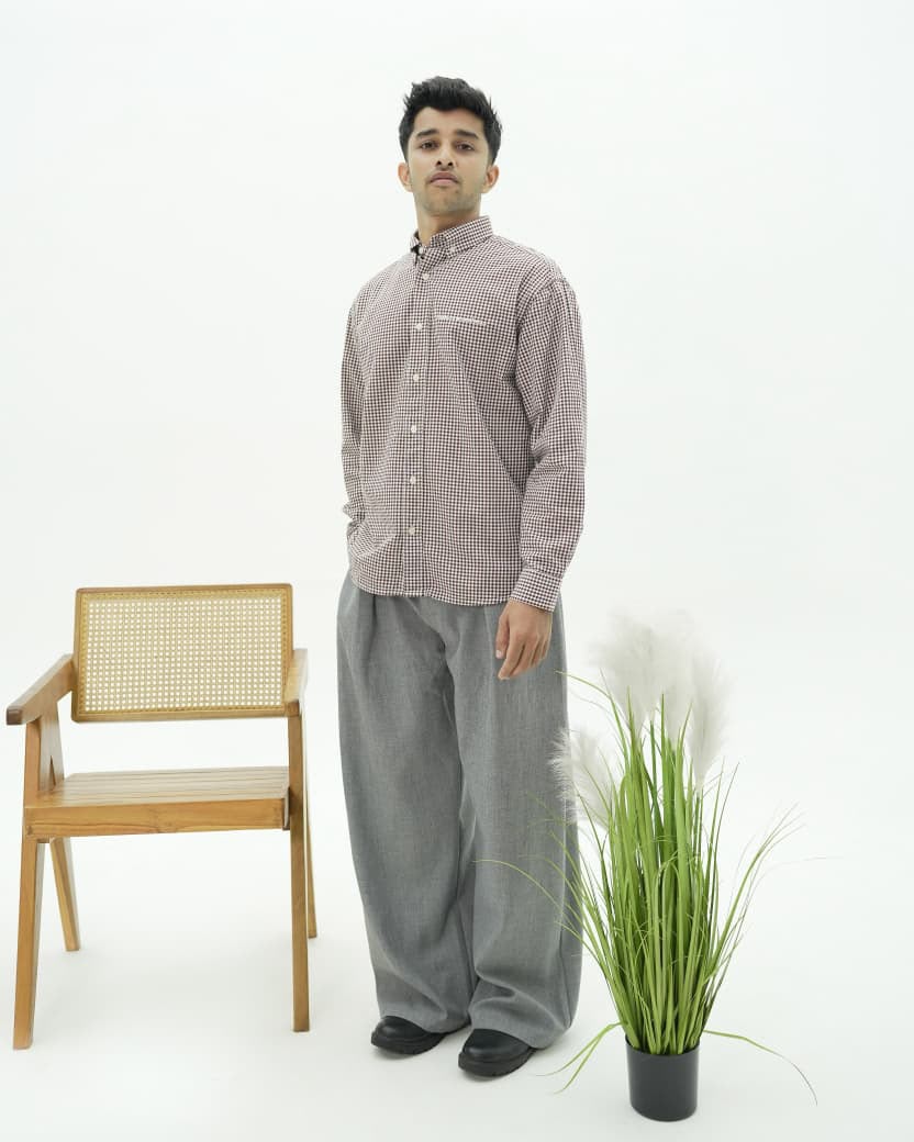 Men's micro check cotton casual shirt with full sleeves